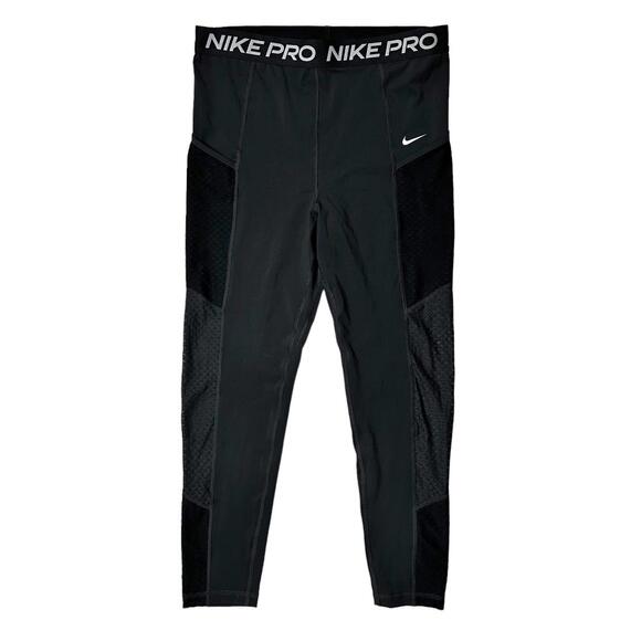 Nike Pro Dri Fit Mesh Inset Crop Leggings Black Women's L - Picture 1 of 8